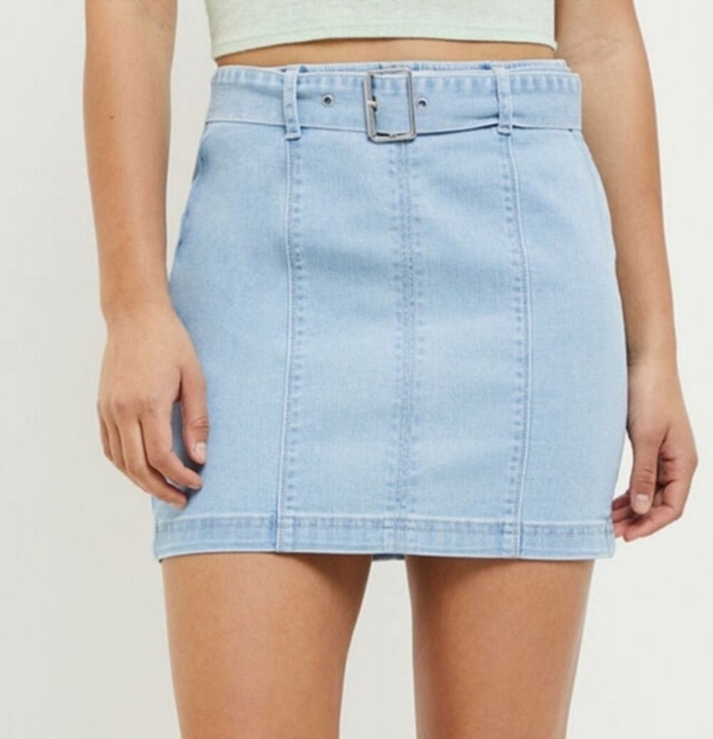 PacSun Blue Denim Buckled Cotton Panel Mini Skirt Women's 24